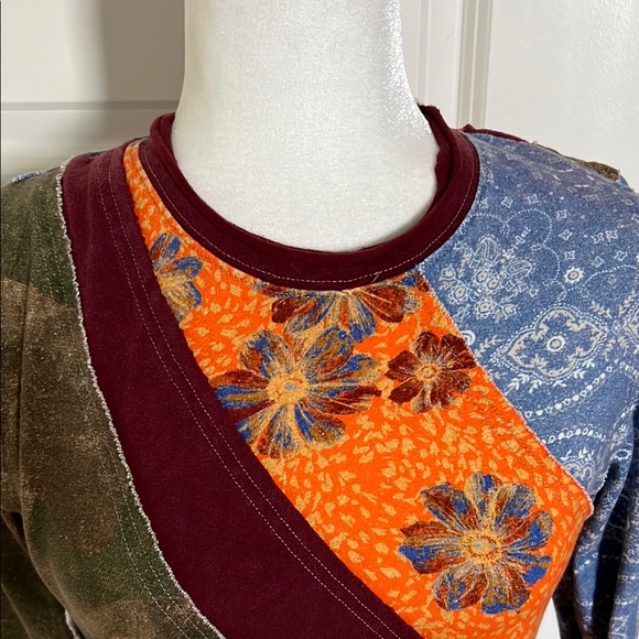 NWOT Free People Patchwork Long Sleeve Top Small / Medium - Picture 3 of 8